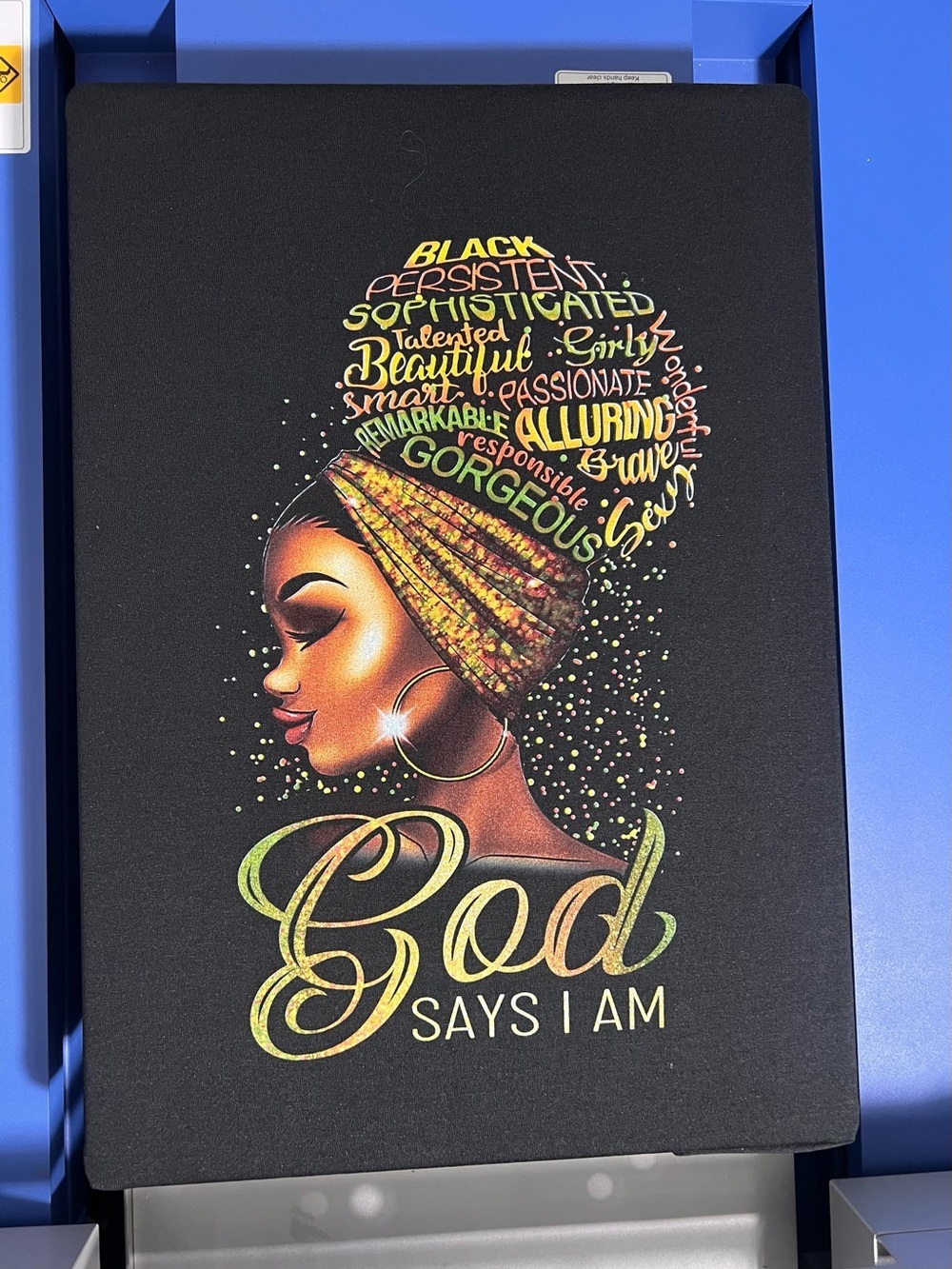 Reserved Black V-Neck Tee with Gold Graphic — 'God Says I Am' - Picture 5 of 5